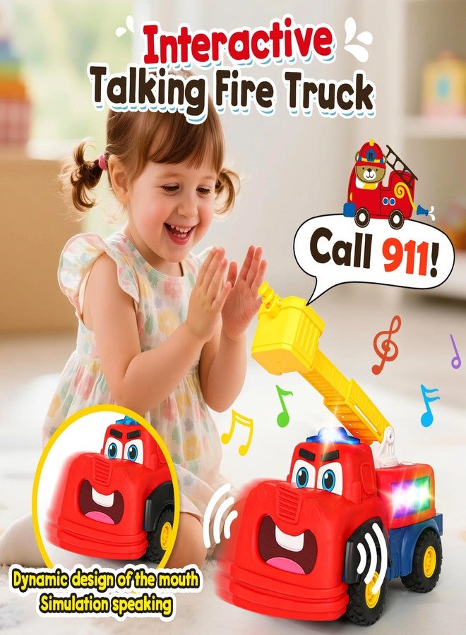 Hieoby Interactive Talking Fire Truck Toy for Toddlers 1-3, Musical Toy with Realistic Sirens & Sounds & Lights, Recording Repeating Learning Toy, Car Toddler Toys for 2 Year Old Boy Girl Birthday Gifts - Image 4